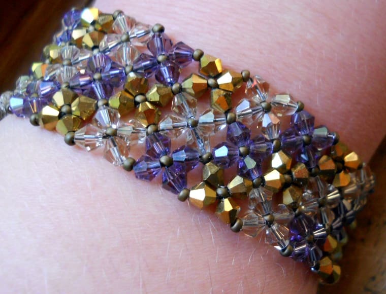 Crystal Flower Fields Right Angle Weave Cuff Bracelet - Image 3